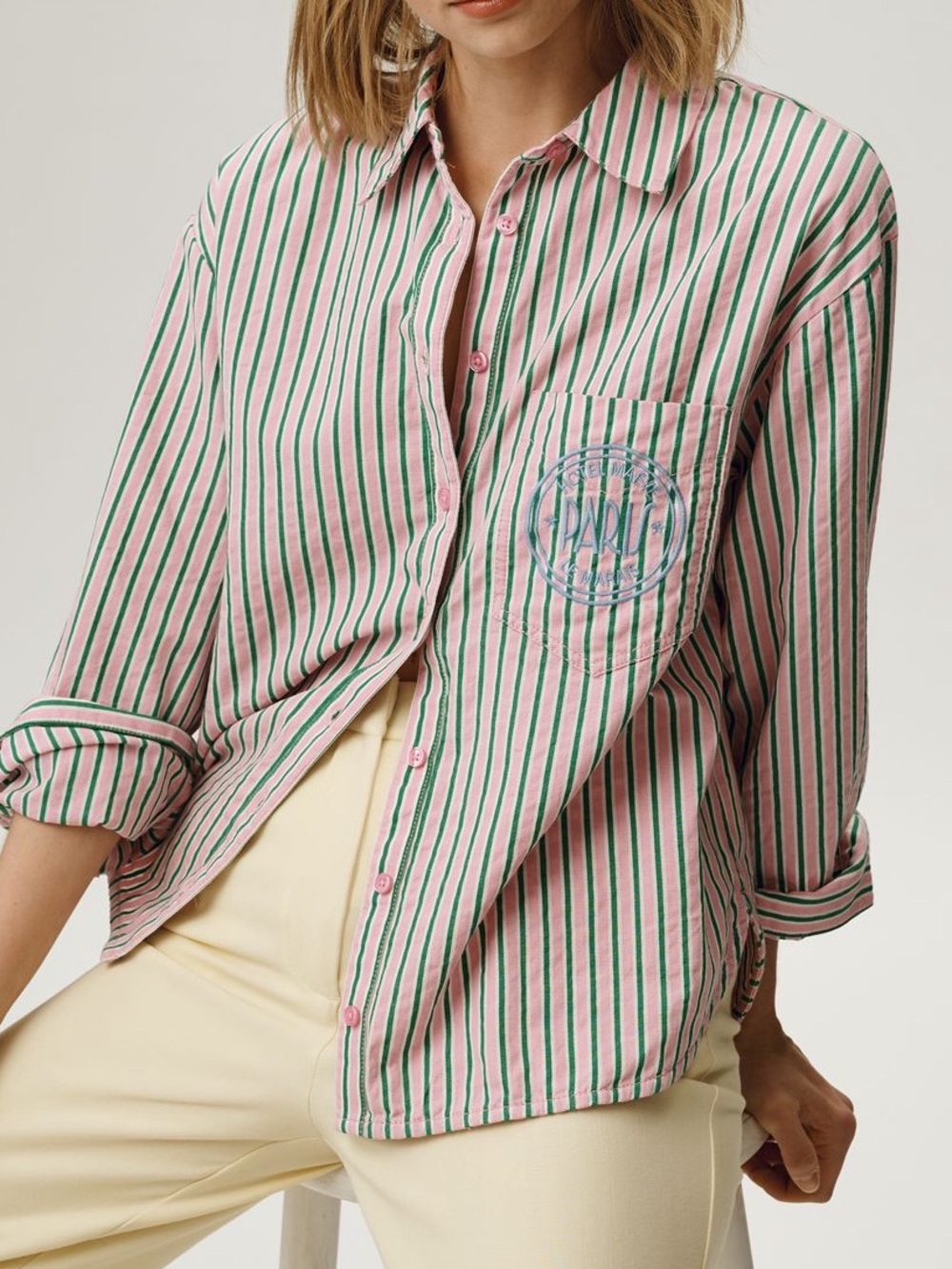 🇫🇷Anthropologie Bennet Seersucker Button Down Shirt Maeve Long Sleeve New Paris